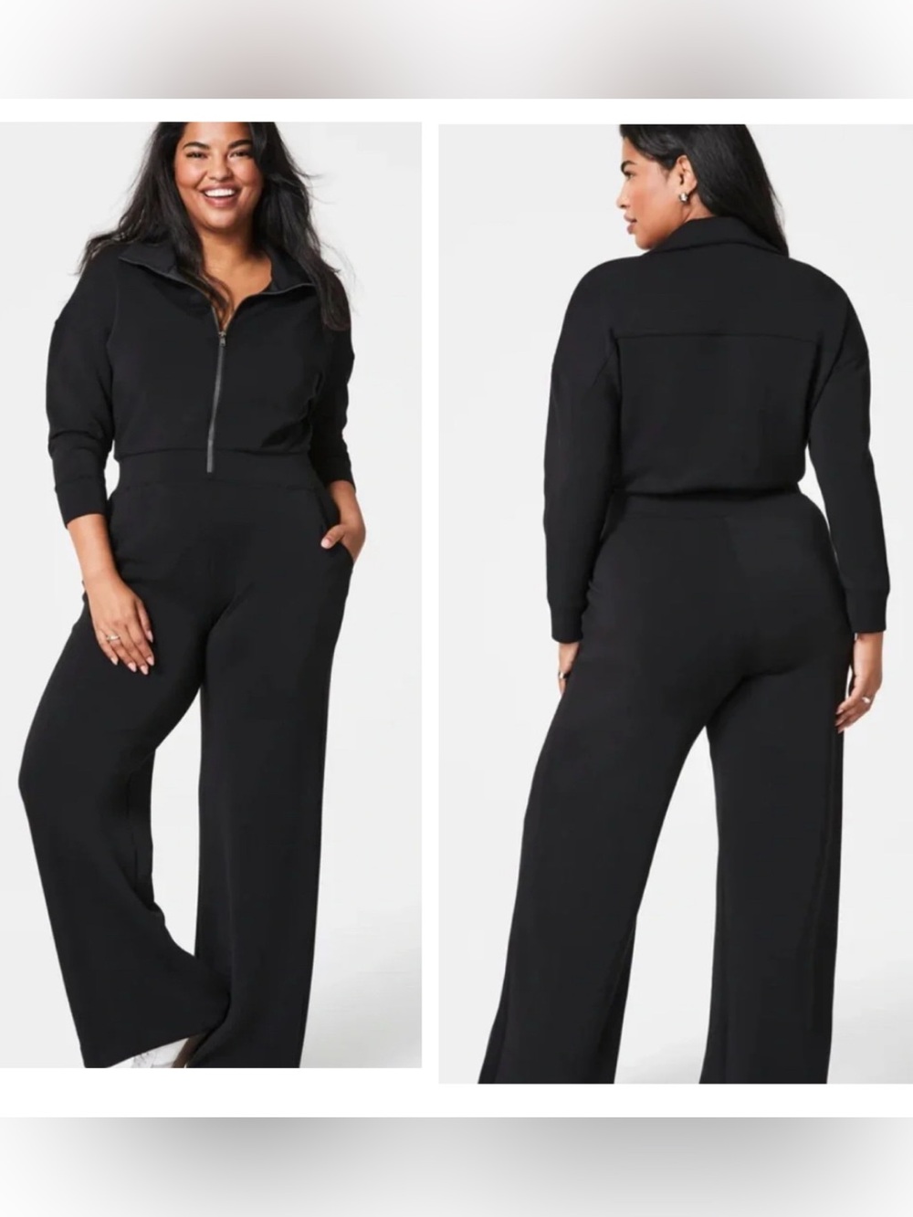 NWT Spanx Air Essentials black wide leg jumpsuit long sleeve comfort soft sz 3X